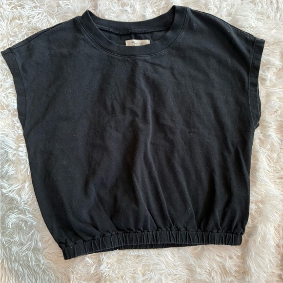 Madewell Tops - Madewell Black Cropped Elastic-Hem Tee